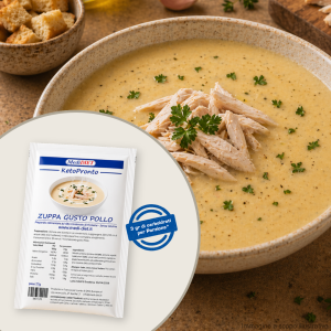 Zuppa gusto pollo chetogenica Medi-Diet KetoPronto, piatto caldo proteico low carb senza glutine, cremoso e pronto in pochi minuti