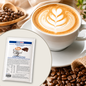 Bustina KetoPronto Cappuccio MediDiet, bevanda proteica gusto cappuccino a basso contenuto di carboidrati, ideale per dieta chetogenica VLCK, controllo del peso e benessere metabolico.